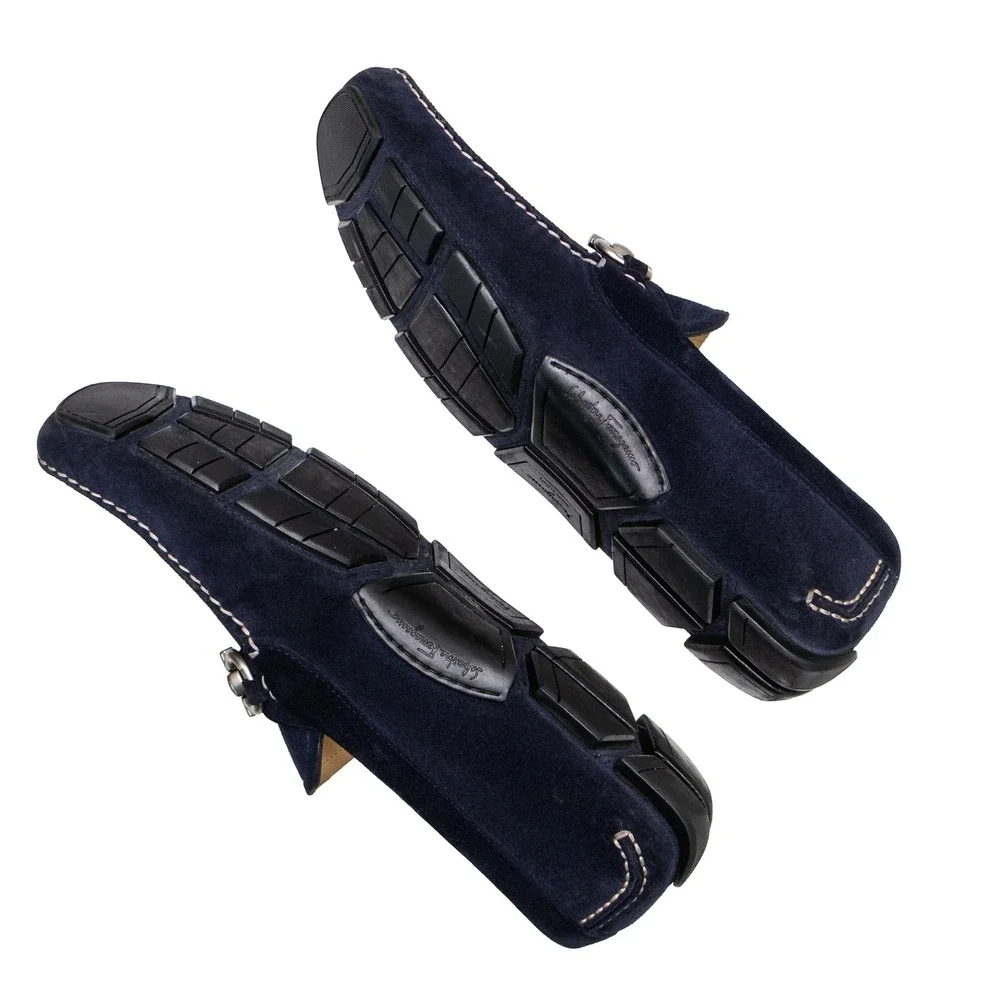 Salvatore Ferragamo Paris Navy Blue Suede Gancini Bit Loafers Mens US 11.5 D